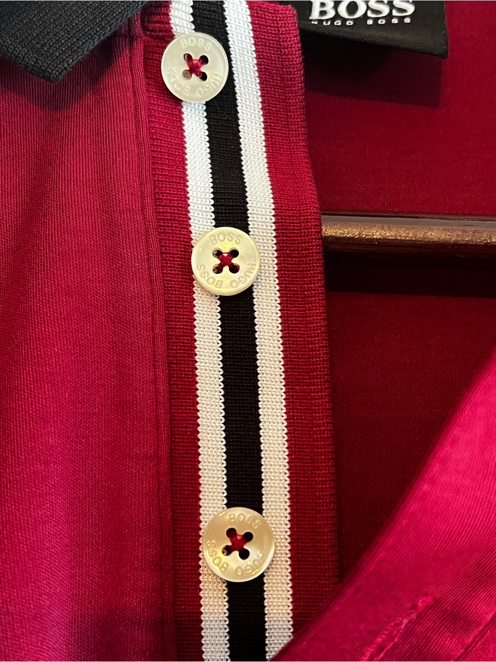BOSS • Hugo Boss • Mens Small • Red • Mercerised Polo Shirt • Striped Trim Logo - Picture 3 of 7